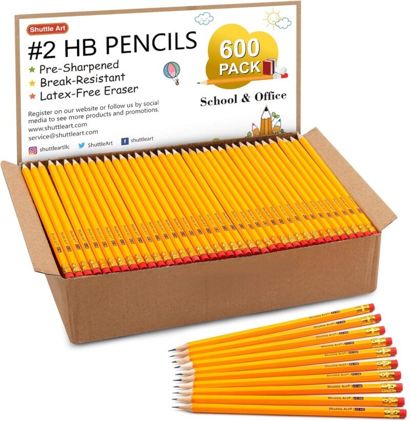 Shuttle Art Wood-Cased #2 HB Pencils, 600 Pack Sharpened Yellow Pencils with Erasers, Bulk Pack Graphite Pencils for School and Teacher Supplies, Writing, Drawing and Sketching - Image 2