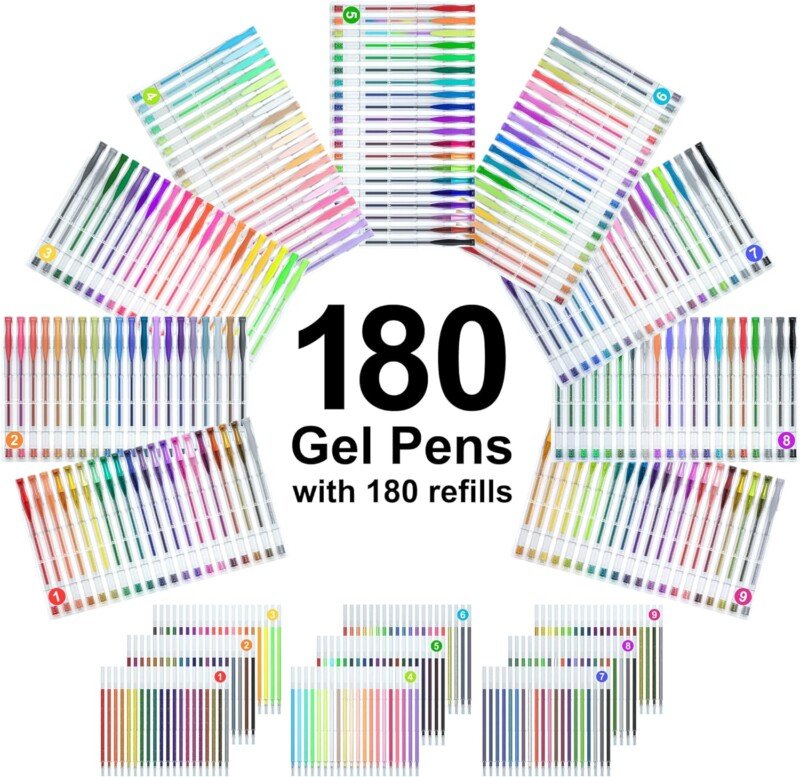 360 Pack Gel Pens Set with 180 Colors Refills Perfect for Coloring Art - Image 3