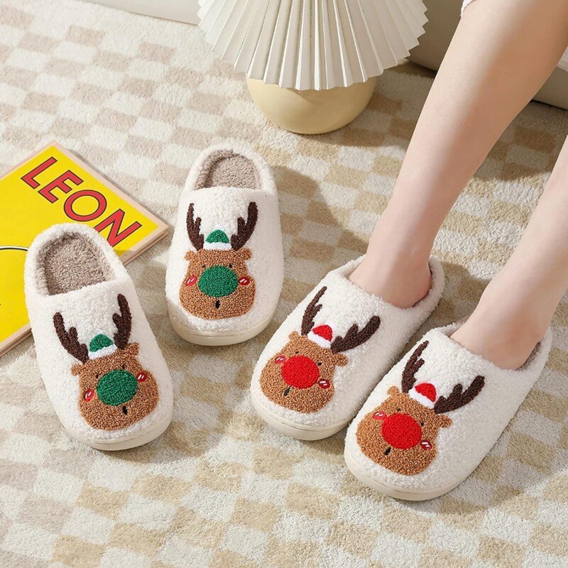 Christmas Fuzzy Warm Slippers Santa Reindeer Slippers - Image 13