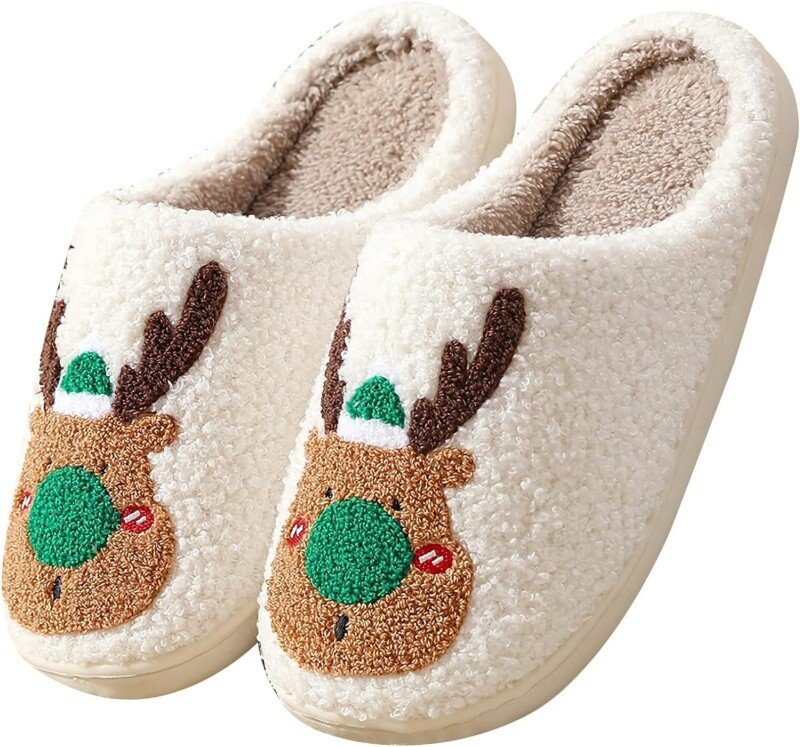 Christmas Fuzzy Warm Slippers Santa Reindeer Slippers - Image 6