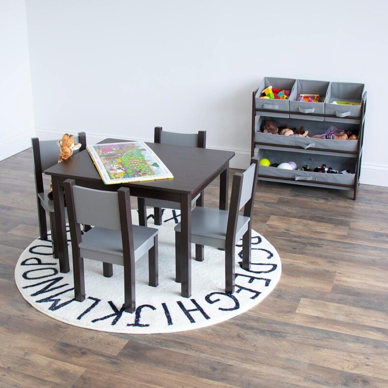 Humble Crew, Espresso/Grey Modern Table Set, 4 Chairs-Toddler - Image 7