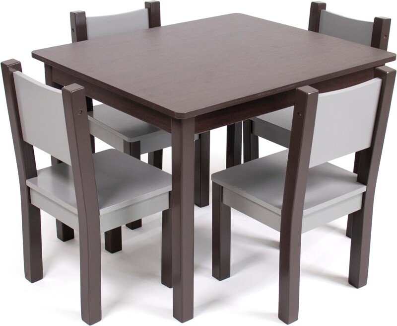 Humble Crew, Espresso/Grey Modern Table Set, 4 Chairs-Toddler - Image 2