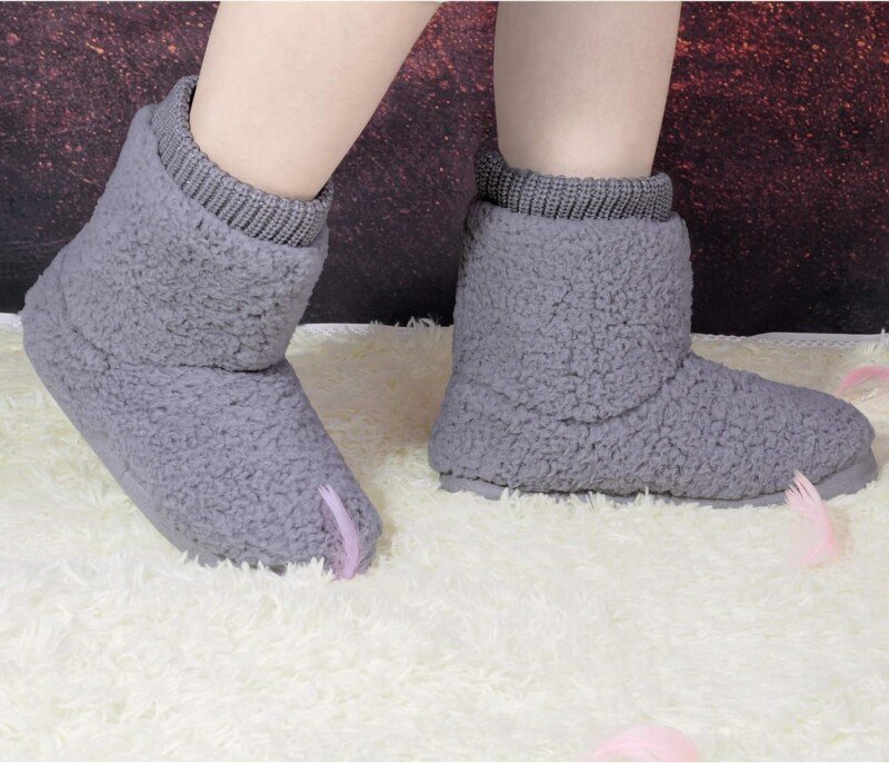 Faux Fleece Fuzzy Ankle Bootie Slippers with Anti-Slip Sole Warm Outdoor Indoor Slippers - Image 12