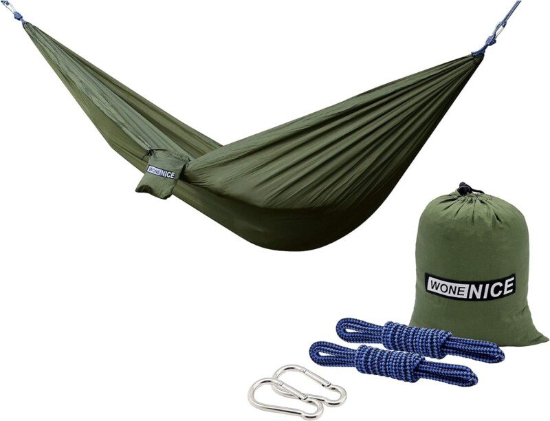 WoneNice Camping Hammock - Portable Lightweight Double Nylon Hammock, Best Parachute Hammock with 2 x Hanging Straps for Backpacking, Camping, Travel, Beach, Yard and Garden - Image 2