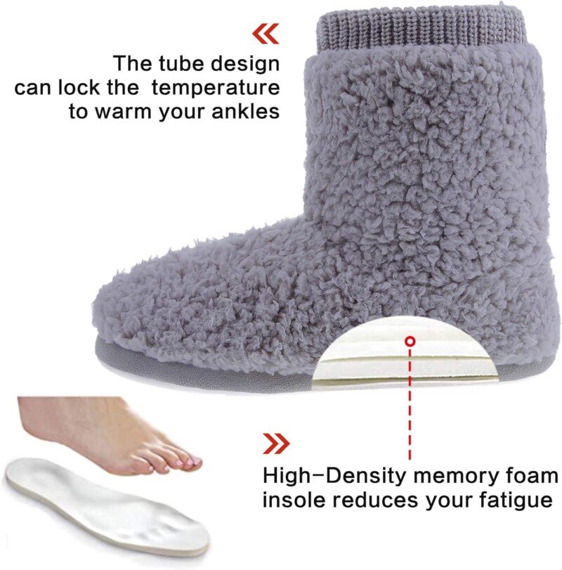 Faux Fleece Fuzzy Ankle Bootie Slippers with Anti-Slip Sole Warm Outdoor Indoor Slippers - Image 9