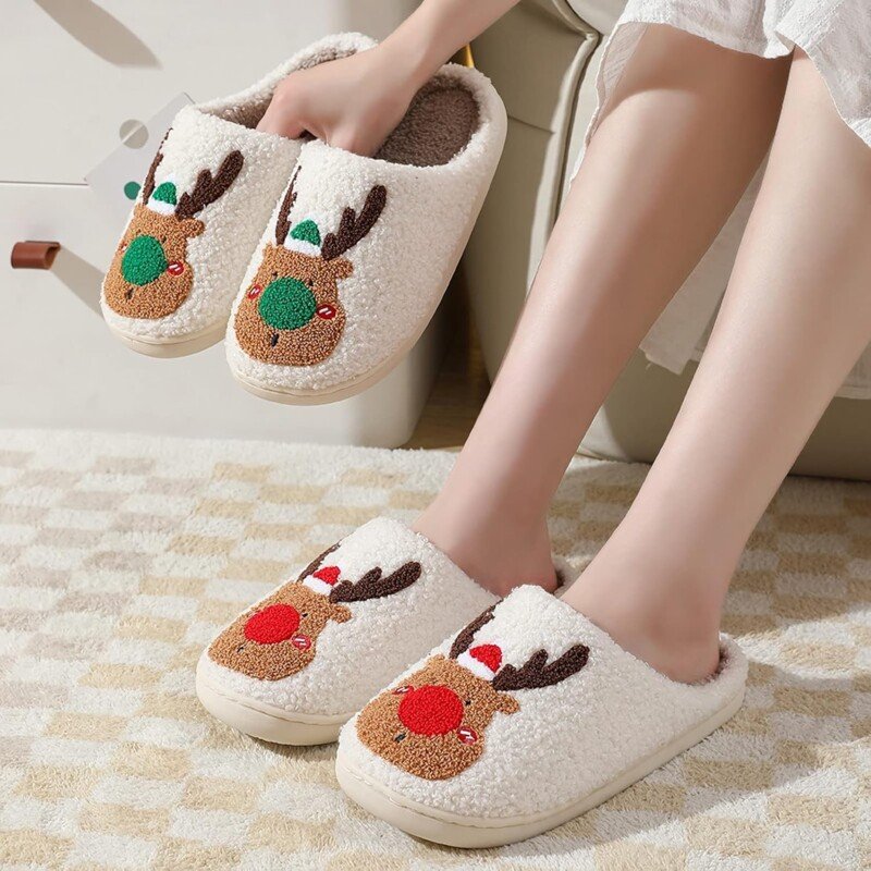 Christmas Fuzzy Warm Slippers Santa Reindeer Slippers - Image 14