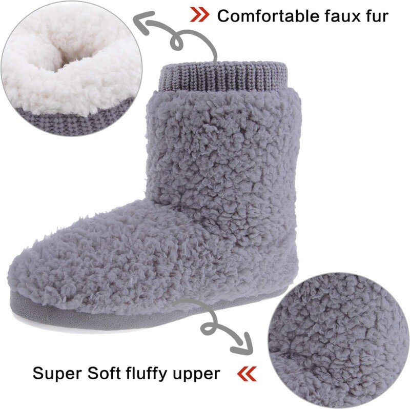 Faux Fleece Fuzzy Ankle Bootie Slippers with Anti-Slip Sole Warm Outdoor Indoor Slippers - Image 8