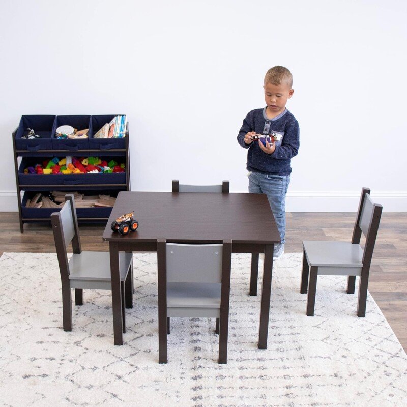 Humble Crew, Espresso/Grey Modern Table Set, 4 Chairs-Toddler - Image 9