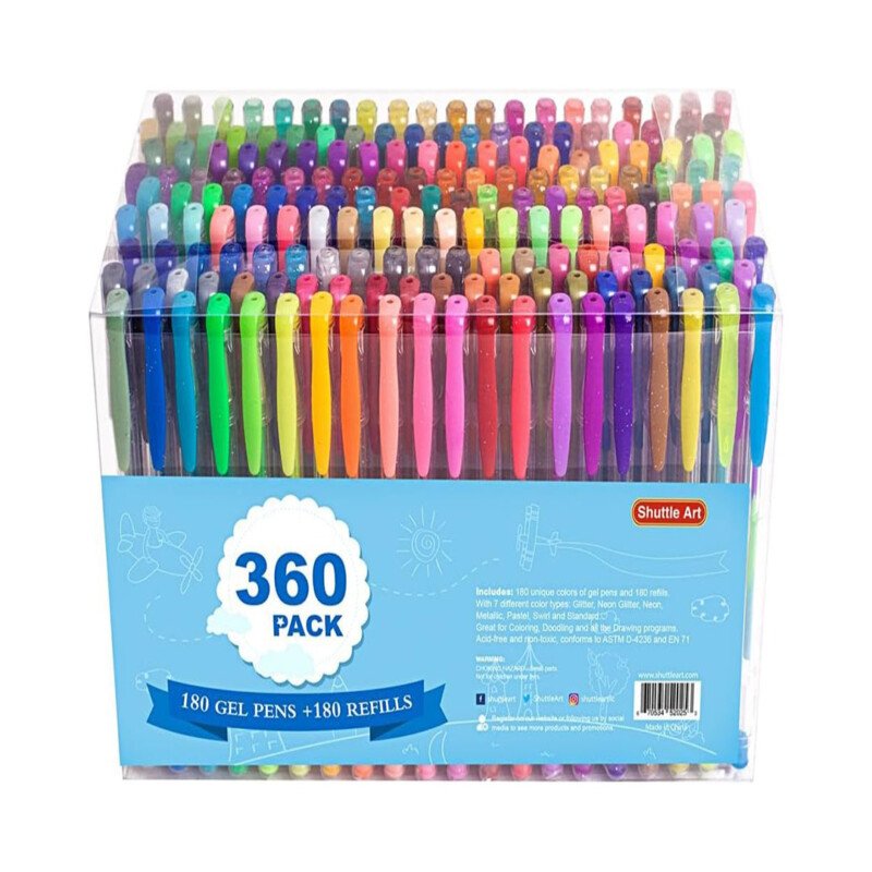 360 Pack Gel Pens Set with 180 Colors Refills Perfect for Coloring Art