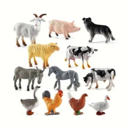 12pcs/set Farm Animal Simulation Models, Including Mini Chickens, Ducks, Geese, Horses, And Cows, Suitable For Children Holiday Gift, For Science Education And Cognitive Development