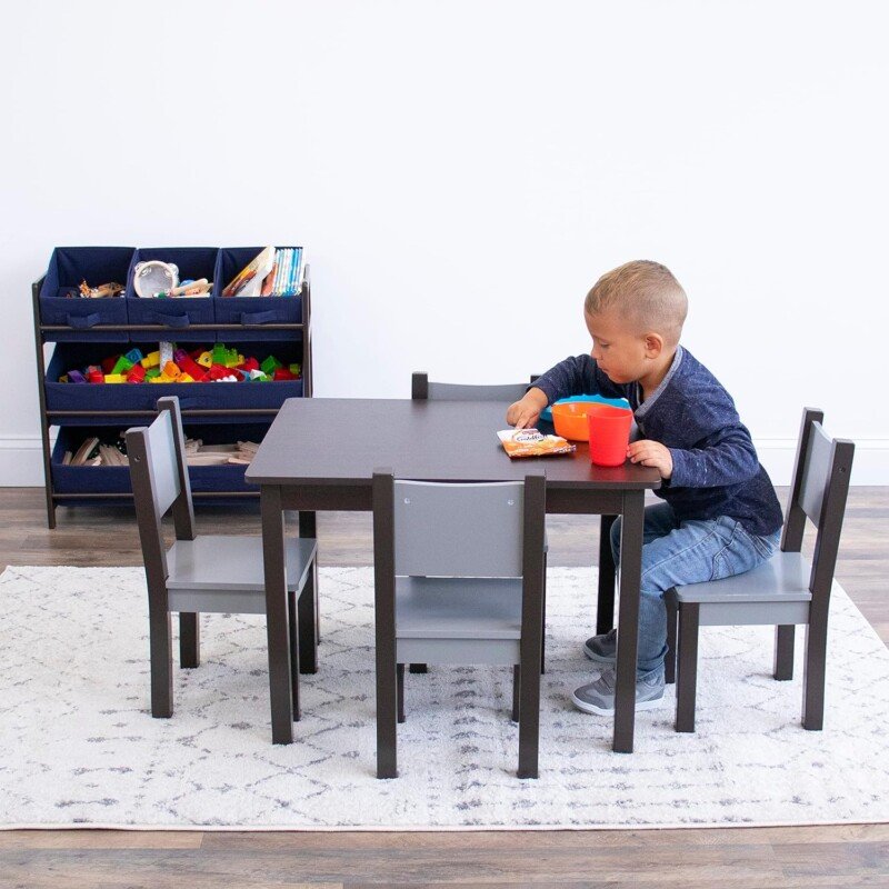 Humble Crew, Espresso/Grey Modern Table Set, 4 Chairs-Toddler - Image 5