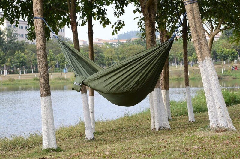 WoneNice Camping Hammock - Portable Lightweight Double Nylon Hammock, Best Parachute Hammock with 2 x Hanging Straps for Backpacking, Camping, Travel, Beach, Yard and Garden - Image 3