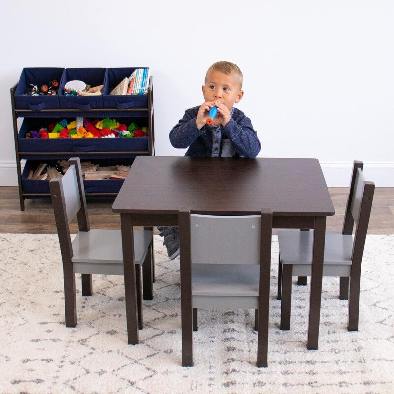 Humble Crew, Espresso/Grey Modern Table Set, 4 Chairs-Toddler - Image 6