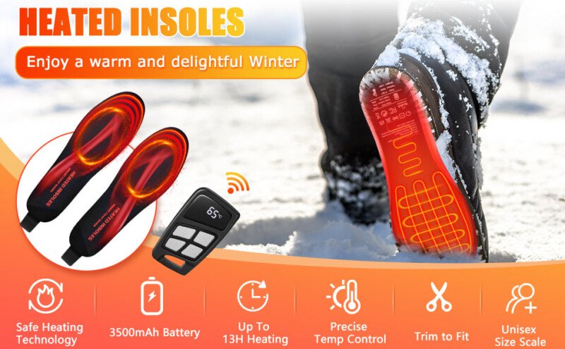 Heated Insoles, Rechargeable Heated Insoles for Men Women, 3500mAh Battery Powered Heated Insoles with Remote Control, Electric Heated Insoles Foot Warmers Boot Warmers for Hunting Skiing Hiking - Image 11