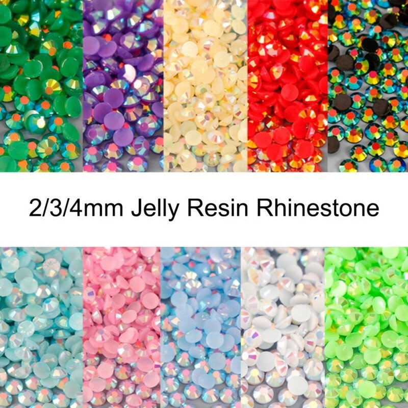 500/1000pcs Jelly Resin Rhinestones Bulk AB Flatback Round Jelly Rhinestones Bedazzling Non Hotfix Crystal Gems For Crafts Clothes Tumblers Face Makeup Manicure 2/3/4mm