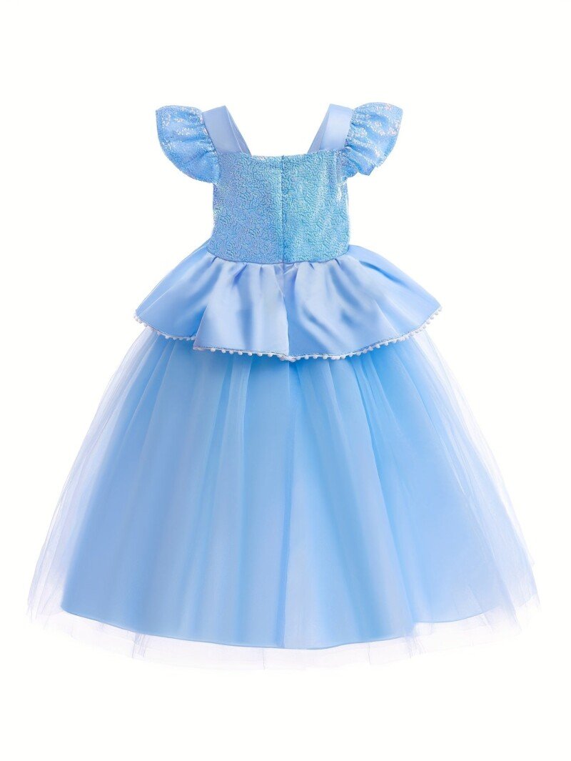 Girls Blue Princess Costumes Puff Sleeve Fancy Halloween Party Dress Up With Hat Gloves Crown Earrings Accessories - Image 6