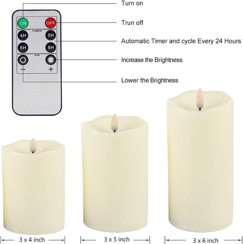 3-Pack Realistic Flickering Flameless LED Candles with Remote and Timer - Image 7