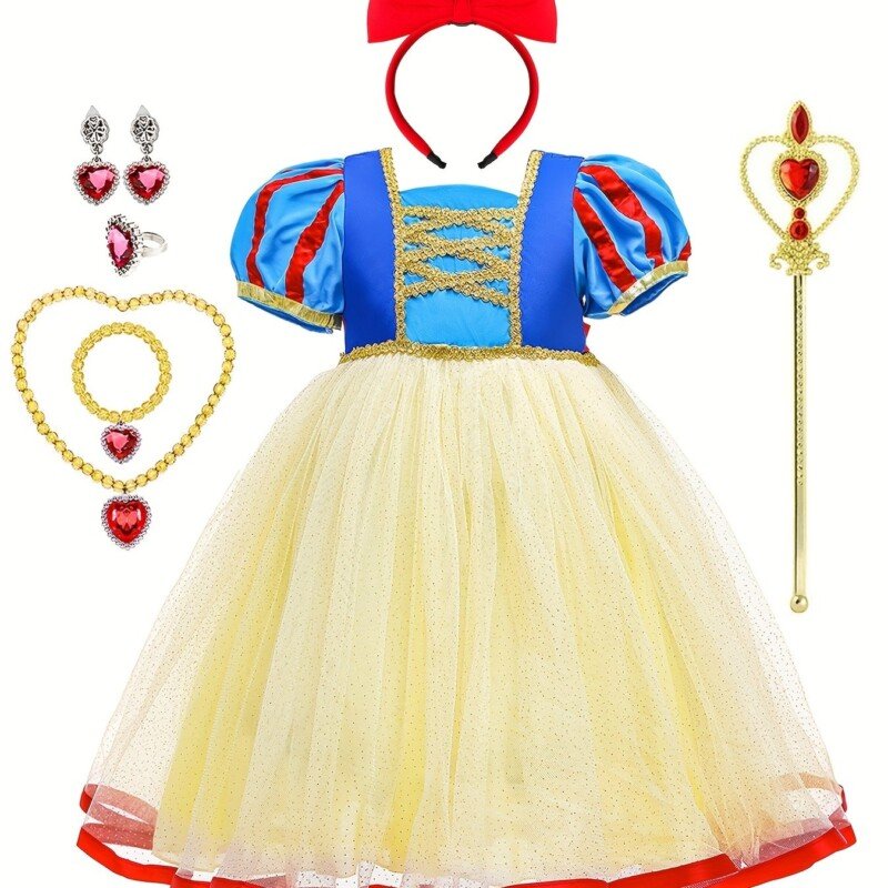 Girls Dress Costume, Princess Dress, Jewelry, Gloves, Crown & Princess Wand, For Christmas Evening Party Birthday, Kids Clothes - Image 12