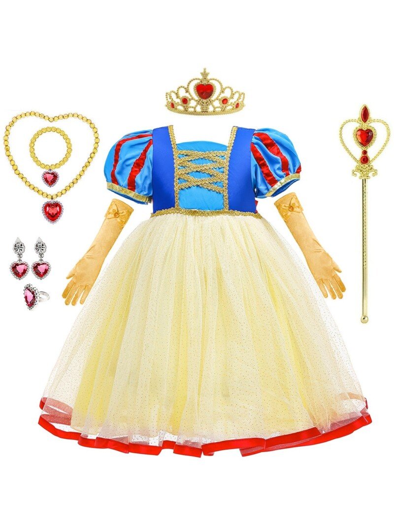 Girls Dress Costume, Princess Dress, Jewelry, Gloves, Crown & Princess Wand, For Christmas Evening Party Birthday, Kids Clothes - Image 3