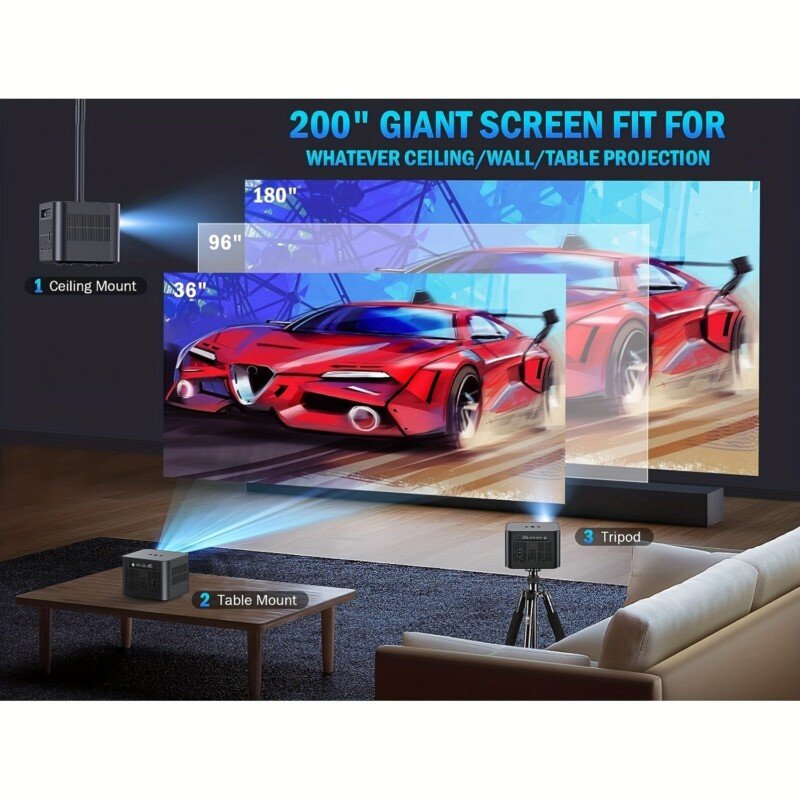 DBPOWER 5G WiFi Projector With 4K Support And Electric Focus, 300 ANSI HD 1080P Portable Projector, 40? Vertical Keystone|Zoom|Timer, Smartphone Projector For Outdoor Movie For PC/Laptop/TV - Image 6