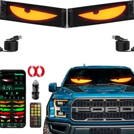 Multifunctional Bright 2PCS Devil Eyes for Cars Windshield - 19in x 5in [ Upgraded Chip Two Screens 100% Synchronized ] Programmable LED Eyes for Car - Flex LED Display - Sized Cars/SUVs/Trucks