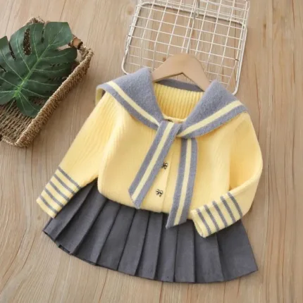 2025 Baby Girls Autumn Winter Clothing Set Knitted Sweaters Cardigan Jackets++pleated Skirts,fashion Kids Children Suits