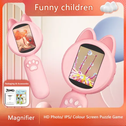 Children Handheld Magnifying Glass Photographable Ips Color Screen Built in LED Lights 4X Amplify Intelligent Magnifying Glass
