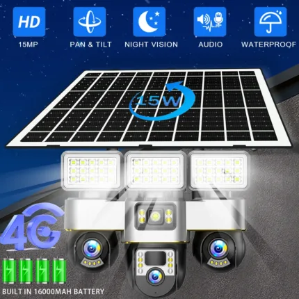 V380 Pro 15MP Triple Lens Solar Camera 4G Outdoor Battery House Surveillance Power Solar Panel Security System Video Monitor