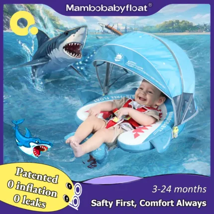 Mambobaby Bouée de Natation Sûre à Noyau Solide, Conception Confortable et Douce pour la Peau avec Auvent, pour Bébé et Tout-petit
