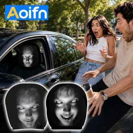 Aoifn Ghost Face Car Headrest Covers, Universal Halloween Horror Theme Headrest Covers, Scary Funny Car Interior Accessories